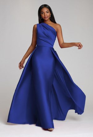 Gael One Shoulder Skirt Dress in Royal