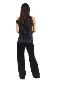 Nathalie Wide Leg Silk Pants - Black - Image 4