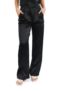 Nathalie Wide Leg Silk Pants - Black