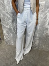 Darren Wide Linen Pant in White -XS