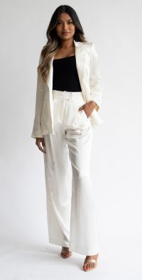 Nathalie Wide Leg Silk Pant in Ivory