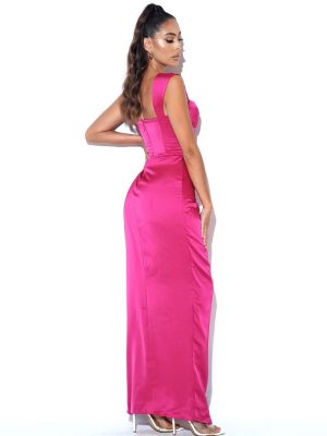 Zarah High Slit Corset Satin Dress - Image 6