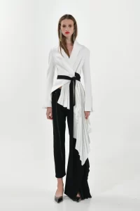 Peggy tuxedo jacket in off white + Black