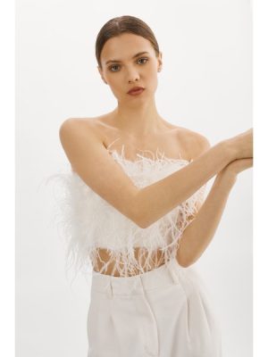 Zina Feather Bustier in white