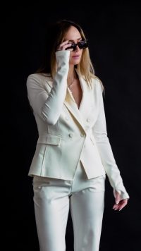 Gretta Pant in Ivory Crepe - Image 3