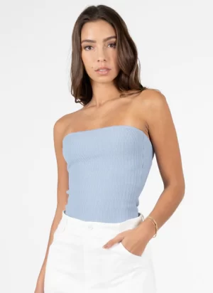 Ottoman Rib Tube Top in powder blue