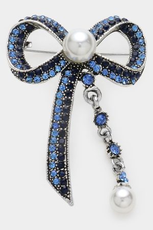 Pearl Ribbon Pin Brooch in blue