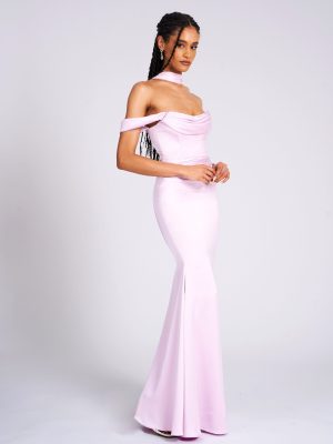 Ivona Halter Neck Double Duchess Satin Gown