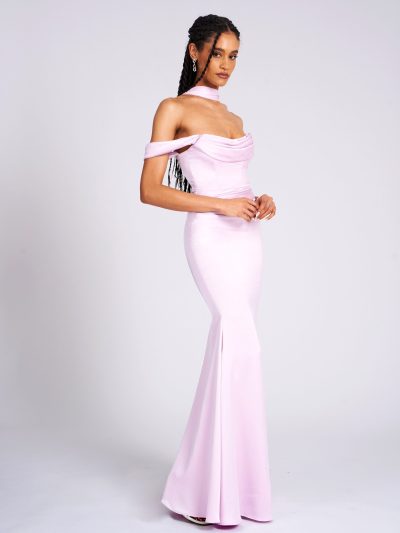 Ivona Halter Neck Double Duchess Satin Gown