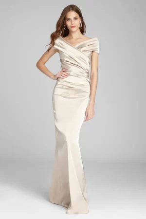 Off Shoulder Beatrix Gown in in champagne