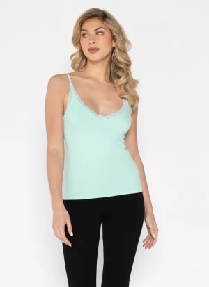 Bamboo Tank W/Lace Trim in honeydew