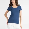 Bamboo Short Sleeve Scoop Neck Top in denim