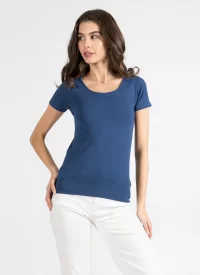 Bamboo Short Sleeve Scoop Neck Top in denim