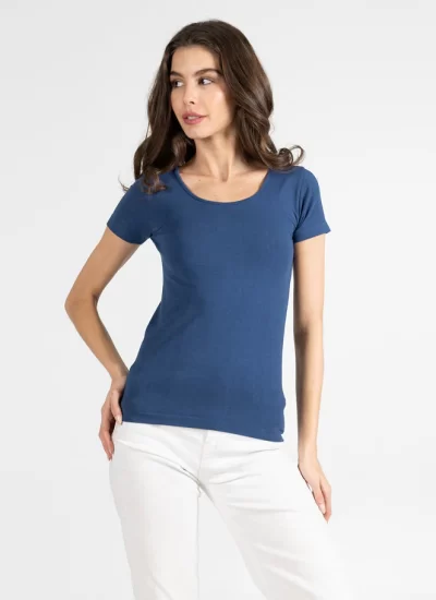 Bamboo Short Sleeve Scoop Neck Top in denim