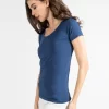Bamboo Short Sleeve Scoop Neck Top in denim - Image 4