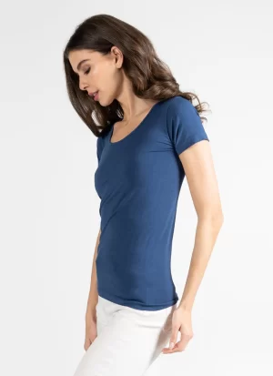 Bamboo Short Sleeve Scoop Neck Top in denim - Image 4