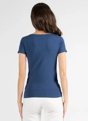 Bamboo Short Sleeve Scoop Neck Top in denim - Image 3