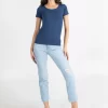 Bamboo Short Sleeve Scoop Neck Top in denim - Image 2