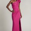PIKE DRAPED ROSETTE SHOULDER GOWN in water lily