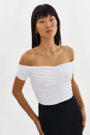 NINA RUCHED TOP IN White - LARGE