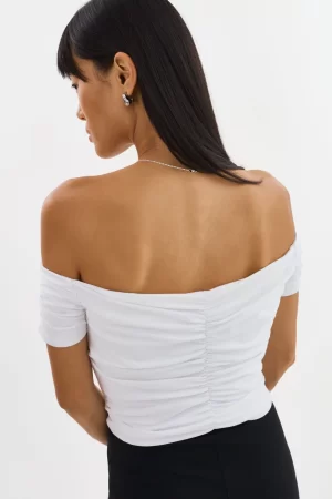 NINA RUCHED TOP IN White - LARGE - Image 4