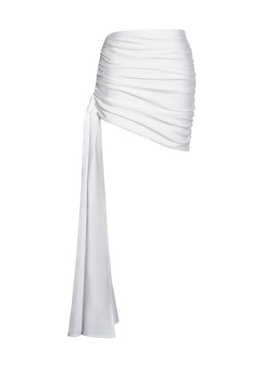 Yanina White Ruched Drapping Mini Skirt - Image 8
