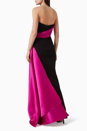 TANJA SIDE DRAPE GOWN in black fushia - Image 3