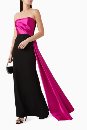 TANJA SIDE DRAPE GOWN in black fushia