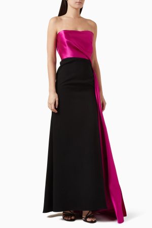 TANJA SIDE DRAPE GOWN in black fushia - Image 2