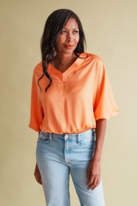 Tara Satin blouse in orange - small - Image 5