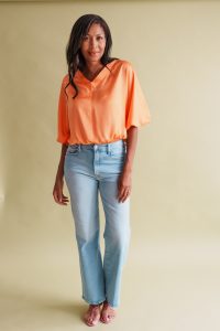 Tara Satin blouse in orange - small - Image 4