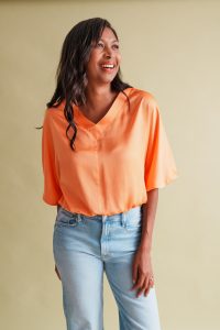 Tara Satin blouse in orange - small - Image 2