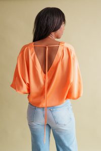 Tara Satin blouse in orange - small - Image 3