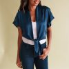 SAMANTHA TIE satin BLOUSE In navy - SMALL - Image 2