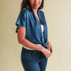 SAMANTHA TIE satin BLOUSE In navy - SMALL - Image 3