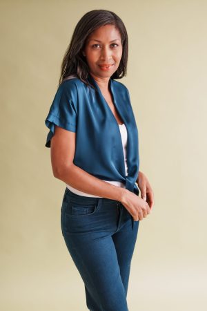 SAMANTHA TIE satin BLOUSE In navy - SMALL - Image 3