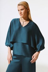 Cypress Satin V-Neck Layered Top in Twilight