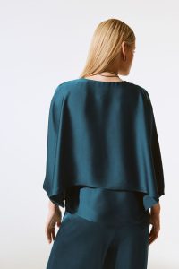 Cypress Satin V-Neck Layered Top in Twilight - Image 2