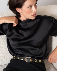 Leah Nappa Belt in black gold