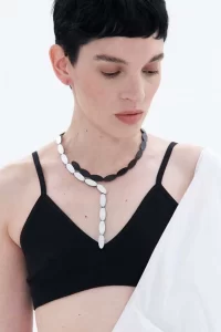 Emma Y Necklace - Silver + Black