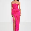 Perrin Fuchsia Pink Feather Dress High Slit Gown - XL - Image 5