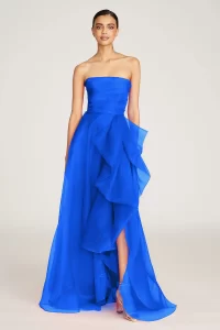 Teresa Strapless Draped Gown in brilliant blue