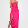 Perrin Fuchsia Pink Feather Dress High Slit Gown - XL - Image 7