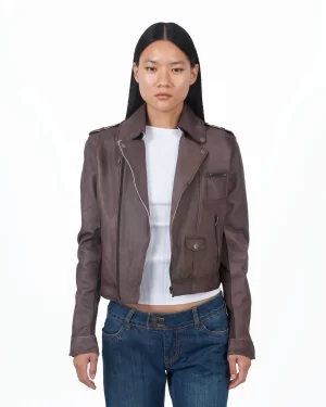 Piper Patina Leather Jacket in Bark - Image 2