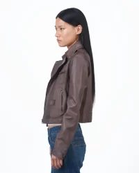 Piper Patina Leather Jacket in Bark - Image 3