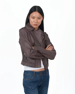 Piper Patina Leather Jacket in Bark - Image 5