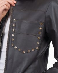 Hayden Nailhead Leather Jacket Chocolate- small - Image 4