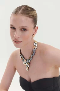 Kate Leaves V Necklace - Silver & Gold - Image 2