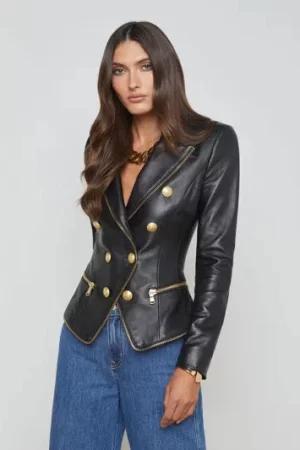 Ottilie Zipper Trim Leather Blazer - Image 5