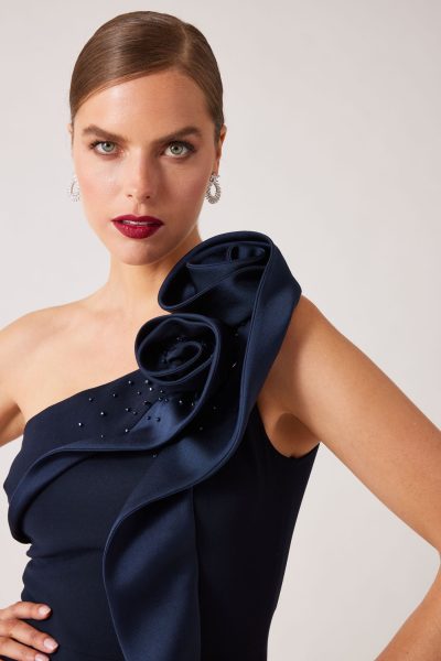 Xalia Formal Crepe Trim Self Flower Gown - Image 6